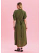 V Neck Pleated Detailed Khaki Casual Dress 4531
